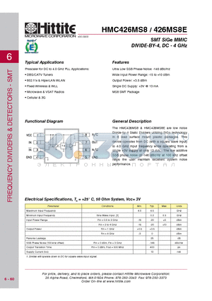 HMC426MS8_08 datasheet - SMT SiGe MMIC DIVIDE-BY-4, DC - 4 GHz