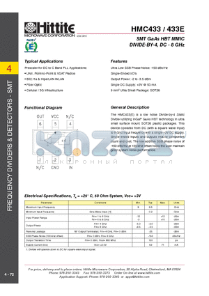 HMC433 datasheet - SMT GaAs HBT MMIC DIVIDE-BY-4, DC - 8 GHz