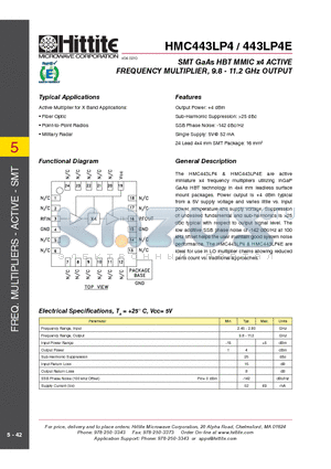 HMC443LP4_10 datasheet - SMT GaAs HBT MMIC x4 ACTIVE FREQUENCY MULTIPLIER, 9.8 - 11.2 GHz OUTPUT