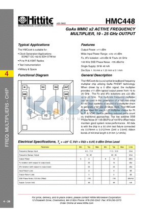 HMC448 datasheet - GaAs MMIC x2 ACTIVE FREQUENCY MULTIPLIER, 19 - 25 GHz OUTPUT