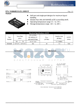 NS0068D datasheet - 10/100/1000 BASE-T LAN MAGNETICS