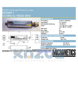 NS346A-1 datasheet - NS346 Calibrated Noise Sources 10 MHz to 18000 MHz