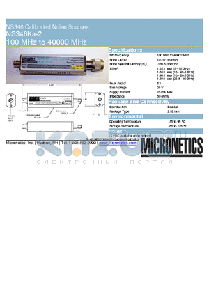 NS346KA-2 datasheet - NS346 Calibrated Noise Sources 100 MHz to 40000 MHz