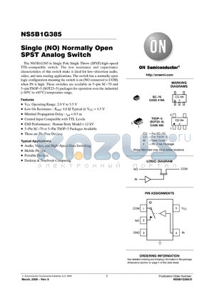 NS5B1G385DFT2G datasheet - Single (NO) Normally Open SPST Analog Switch