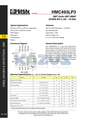 HMC493LP3 datasheet - SMT GaAs HBT MMIC DIVIDE-BY-4, DC - 18 GHz