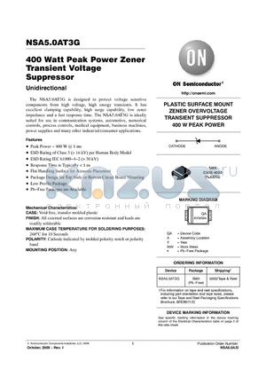 NSA5.0AT3G datasheet - 400 Watt Peak Power Zener Transient Voltage Suppressor