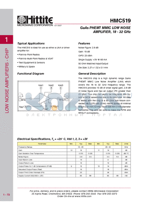 HMC519_09 datasheet - GaAs PHEMT MMIC LOW NOISE AMPLIFIER, 18 - 32 GHz
