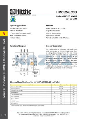 HMC524LC3B datasheet - GaAs MMIC I/Q MIXER 22 - 32 GHz