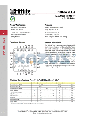 HMC527LC4 datasheet - GaAs MMIC I/Q MIXER 8.5 - 13.5 GHz