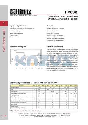 HMC562 datasheet - GaAs PHEMT MMIC WIDEBAND DRIVER AMPLIFIER, 2 - 35 GHz