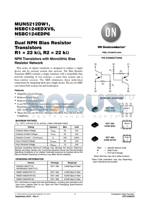 NSBC124EDXV6T5G datasheet - Dual NPN Bias Resistor Transistors R1 = 22 k, R2 = 22 k