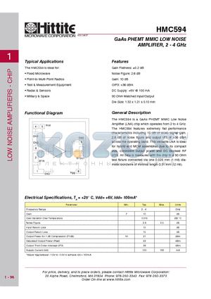 HMC594_09 datasheet - GaAs PHEMT MMIC LOW NOISE AMPLIFIER, 2 - 4 GHz