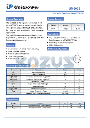 UM6006 datasheet - N-Ch 60V Fast Switching MOSFETs