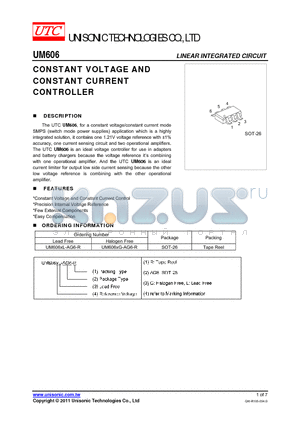 UM606XG-AG6-R datasheet - CONSTANT VOLTAGE AND CONSTANT CURRENT CONTROLLER