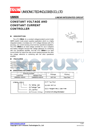 UM606XL-AG6-R datasheet - CONSTANT VOLTAGE AND CONSTANT CURRENT CONTROLLER
