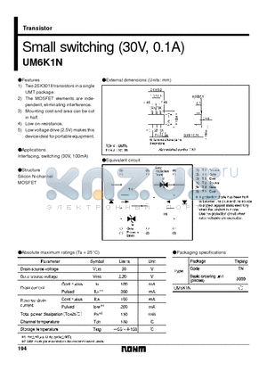 UM6K1 datasheet - Small switching (30V, 0.1A)
