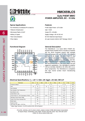 HMC659LC5 datasheet - GaAs PHEMT MMIC POWER AMPLIFIER, DC - 15 GHz