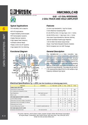 HMC660LC4B datasheet - 0.02 - 4.5 GHz WIDEBAND, 3 GS/s TRACK-AND-HOLD AMPLIFIER