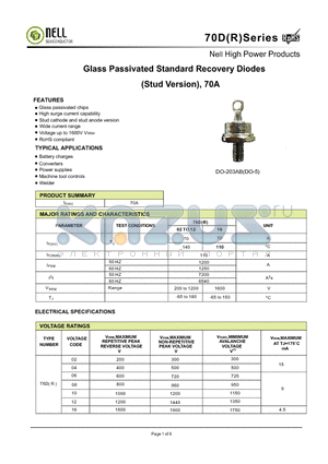 70DR12M datasheet - Glass Passivated Standard Recovery Diodes