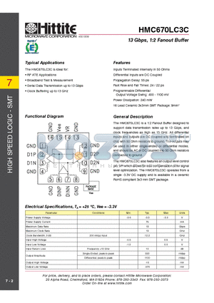 HMC670LC3C datasheet - 13 Gbps, 1:2 Fanout Buffer