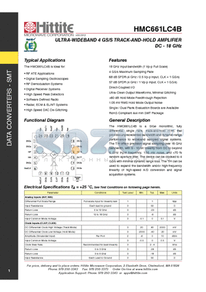 HMC661LC4B datasheet - ULTRA-WIDEBAND 4 GS/s TRACK-AND-HOLD AMPLIFIER