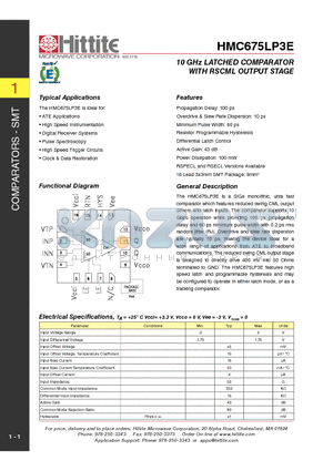 HMC675LP3E datasheet - 10 GHz LATCHED COMPARATOR WITH RSCML OUTPUT STAGE