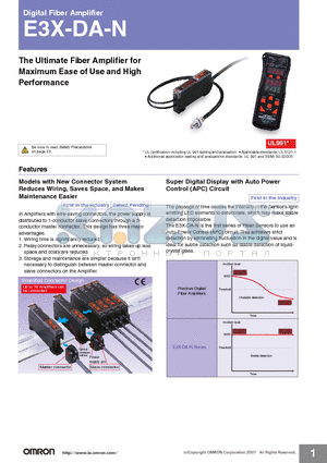 E3XDA41N datasheet - The Ultimate Fiber Amplifier for Maximum Ease of Use and High Performance