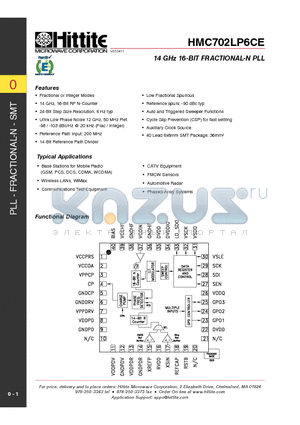 HMC702LP6CE_11 datasheet - 14 GHz 16-BIT FRACTIONAL-N PLL