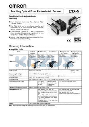 E3X-NV21 datasheet - Teaching Optical Fiber Photoelectric Sensor