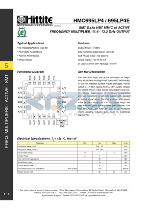 HMC695LP4_10 datasheet - SMT GaAs HBT MMIC x4 ACTIVE FREQUENCY MULTIPLIER, 11.4 - 13.2 GHz OUTPUT