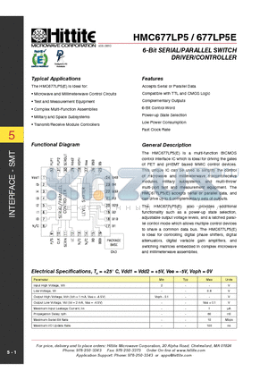 HMC677LP5 datasheet - 6-Bit SERIAL/PARALLEL SWITCH DRIVER/CONTROLLER