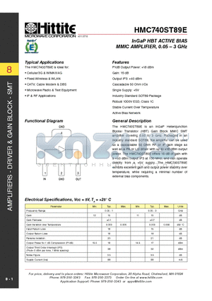 HMC740ST89E_10 datasheet - InGaP HBT ACTIVE BIAS MMIC AMPLIFIER, 0.05  3 GHz