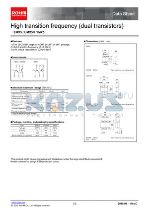 UMX5N datasheet - High transition frequency (dual transistors)