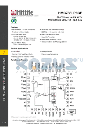 HMC783LP6CE_11 datasheet - FRACTIONAL-N PLL WITH INTEGRATED VCO, 11.5 - 12.5 GHz