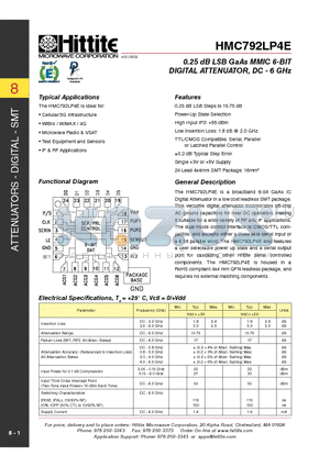 HMC792LP4E datasheet - 0.25 dB LSB GaAs MMIC 6-BIT DIGITAL ATTENUATOR, DC - 6 GHz