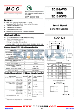 SD101BWS datasheet - Small Signal Schottky Diodes