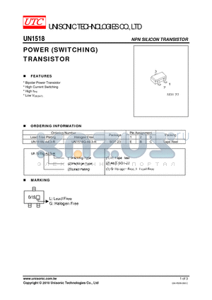 UN1518G-AE3-R datasheet - POWER (SWITCHING) TRANSISTOR