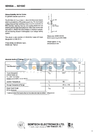 SD103A datasheet - Silicon Schottky Barrier Diodes for general purpose applications