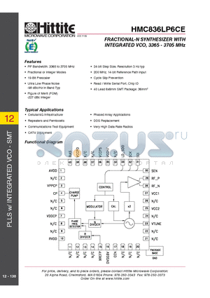 HMC836LP6CE_09 datasheet - FRACTIONAL-N SYNTHESIZER WITH INTEGRATED VCO, 3365 - 3705 MHz