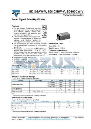 SD103AW-V datasheet - Small Signal Schottky Diodes