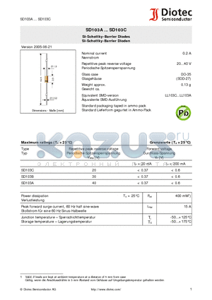 SD103C datasheet - Si-Schottky-Barrier Diodes