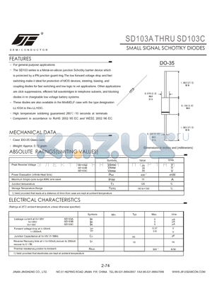 SD103B datasheet - SMALL SIGNAL SCHOTTKY DIODES