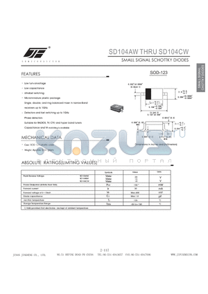SD104CW datasheet - SMALL SIGNAL SCHOTTKY DIODES