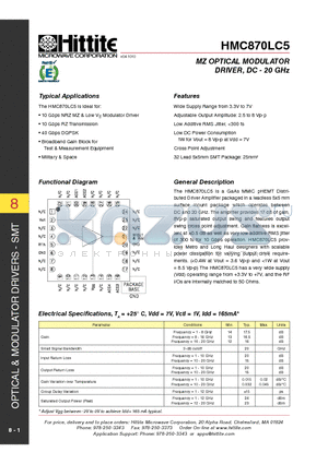 HMC870LC5_1010 datasheet - MZ OPTICAL MODULATOR DRIVER, DC - 20 GHz