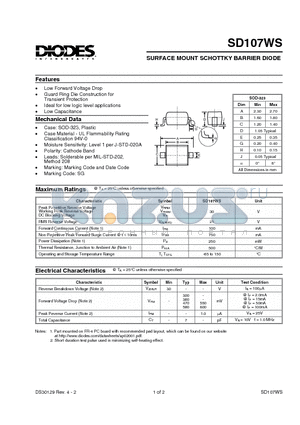 SD107WS-7 datasheet - SURFACE MOUNT SCHOTTKY BARRIER DIODE