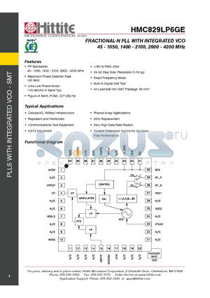 HMC829LP6GE_12 datasheet - FRACTIONAL-N PLL WITH INTEGRATED VCO