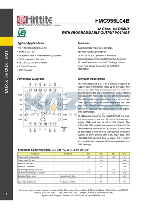 HMC955LC4B_12 datasheet - WITH PROGRAMMABLE OUTPUT VOLTAGE