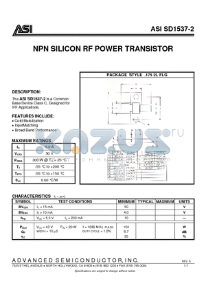 SD1537-2 datasheet - NPN SILICON RF POWER TRANSISTOR