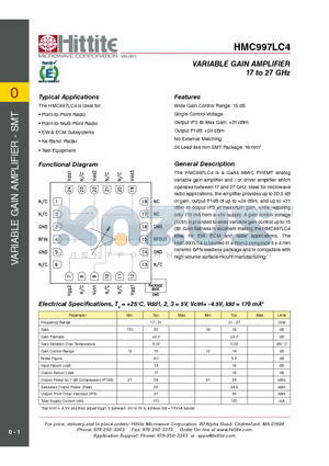 HMC997LC4 datasheet - Variable Gain Amplifier 17 to 27 GHz