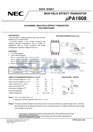 UPA1808 datasheet - N-CHANNEL MOS FIELD EFFECT TRANSISTOR FOR SWITCHING